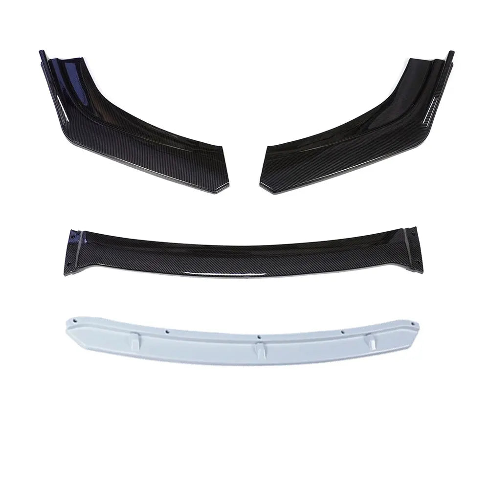 Universal Front Bumper Lip Body Kit Spoiler Diffuser Set - 4 Pieces Red and White Carbon Fiber Canard Splitter in ABS Plastic