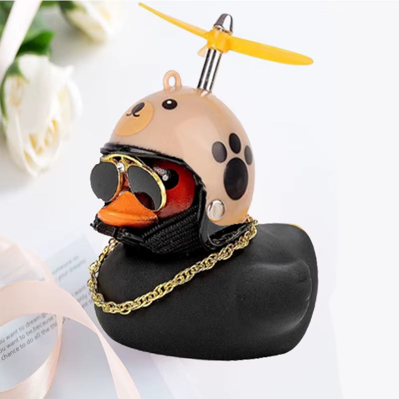 Car Interior Ornament - Black Duck with Helmet for Cycling and Motor Riding Accessories