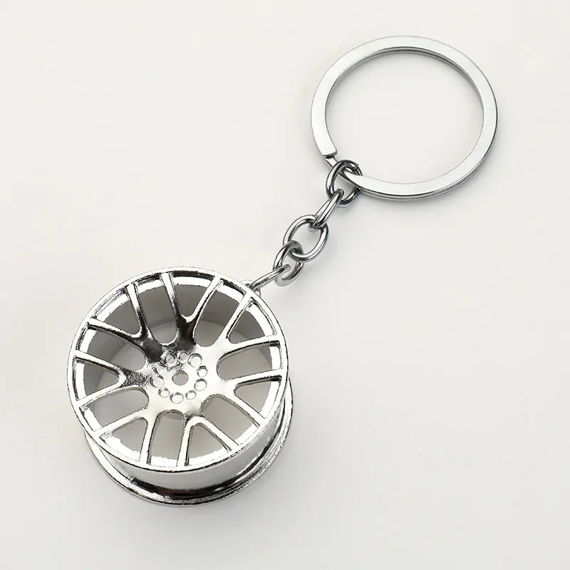 Metal Keychain with Car Wheel Design, Multi-Function Bottle Opener and Mini Vernier Caliper Pendant, Automotive Styling Accessory