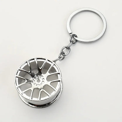 Metal Keychain with Car Wheel Design, Multi-Function Bottle Opener and Mini Vernier Caliper Pendant, Automotive Styling Accessory