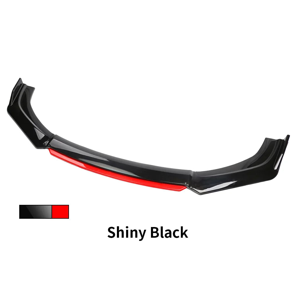 Universal Front Bumper Lip Body Kit Spoiler Diffuser Set - 4 Pieces Red and White Carbon Fiber Canard Splitter in ABS Plastic