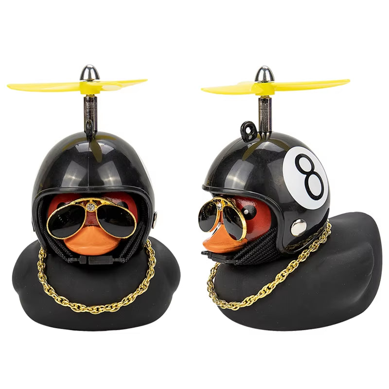 Car Interior Ornament - Black Duck with Helmet for Cycling and Motor Riding Accessories