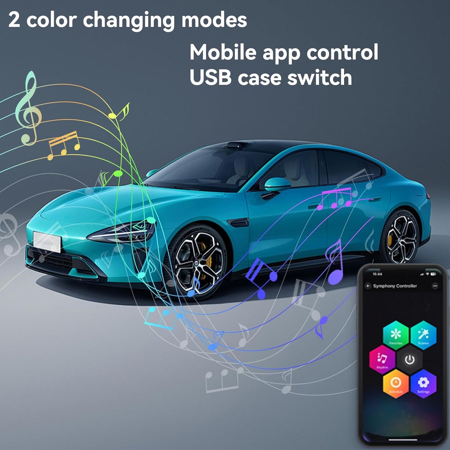 LED Interior Car Lights, USB 5V Powered, App-Controlled for Automotive Scenes with 20 Million Color Options