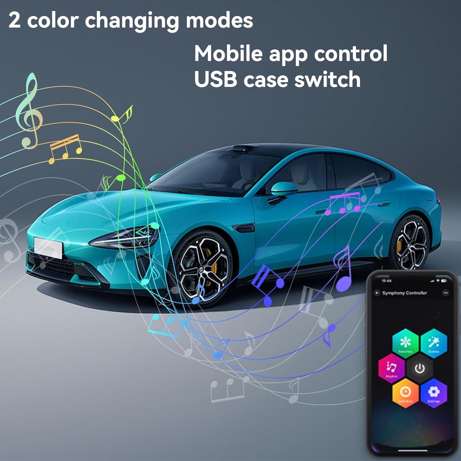 LED Interior Car Lights, USB 5V Powered, App-Controlled for Automotive Scenes with 20 Million Color Options