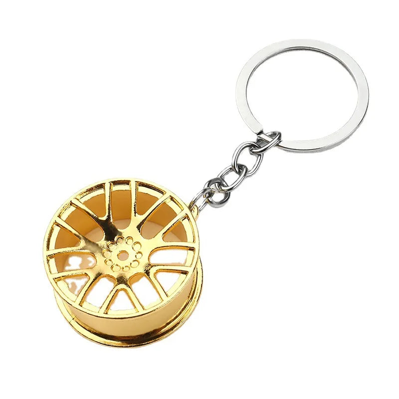 Metal Keychain with Car Wheel Design, Multi-Function Bottle Opener and Mini Vernier Caliper Pendant, Automotive Styling Accessory