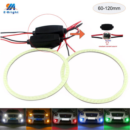 2-Piece Halo Ring COB LED Headlight Angel Eyes Fog Lamp - Available in 60MM, 70MM, 80MM, 90MM, 100MM, 110MM, and 120MM - 12V/24V Compatibility
