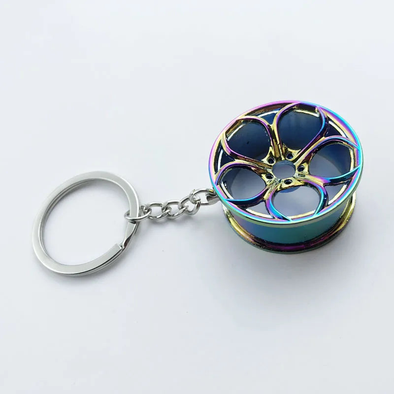 Metal Keychain with Car Wheel Design, Multi-Function Bottle Opener and Mini Vernier Caliper Pendant, Automotive Styling Accessory