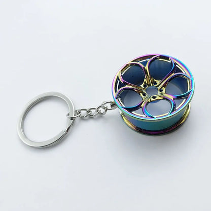 Metal Keychain with Car Wheel Design, Multi-Function Bottle Opener and Mini Vernier Caliper Pendant, Automotive Styling Accessory