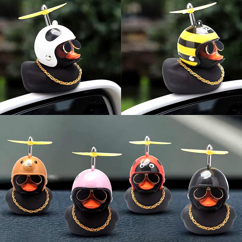 Car Interior Ornament - Black Duck with Helmet for Cycling and Motor Riding Accessories