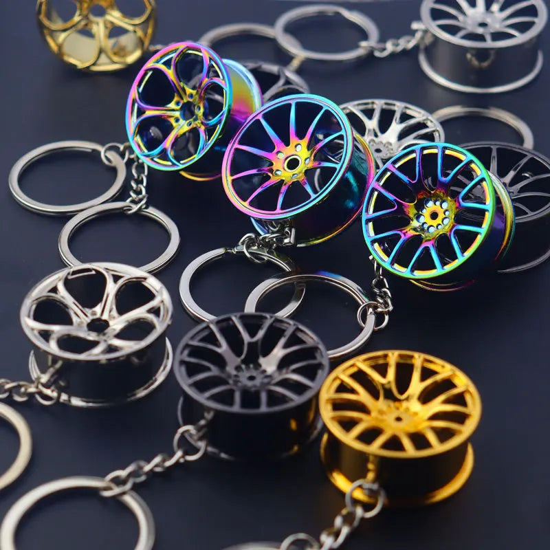 Metal Keychain with Car Wheel Design, Multi-Function Bottle Opener and Mini Vernier Caliper Pendant, Automotive Styling Accessory