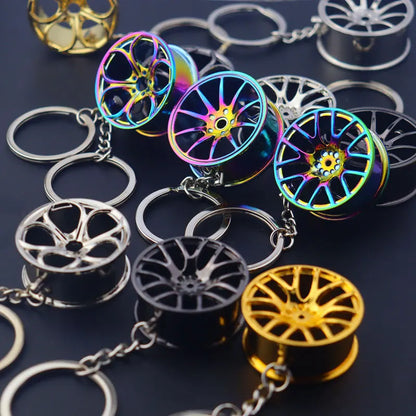 Metal Keychain with Car Wheel Design, Multi-Function Bottle Opener and Mini Vernier Caliper Pendant, Automotive Styling Accessory