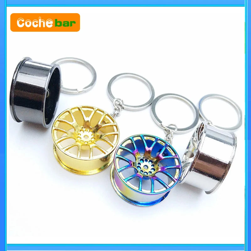 Metal Keychain with Car Wheel Design, Multi-Function Bottle Opener and Mini Vernier Caliper Pendant, Automotive Styling Accessory