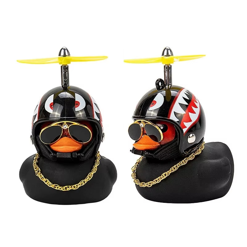 Car Interior Ornament - Black Duck with Helmet for Cycling and Motor Riding Accessories