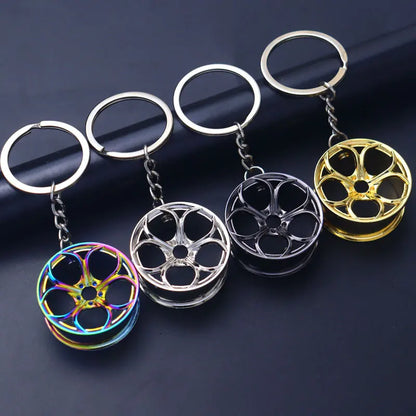 Metal Keychain with Car Wheel Design, Multi-Function Bottle Opener and Mini Vernier Caliper Pendant, Automotive Styling Accessory