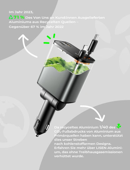 LISEN Retractable 84W Fast Car Charger - PD45W USB-C Cigarette Lighter Accessory for iPhone 17, Samsung S25, Xiaomi - Compact Design for 12/24V Vehicles - Ideal Valentine's Day Gift for Men