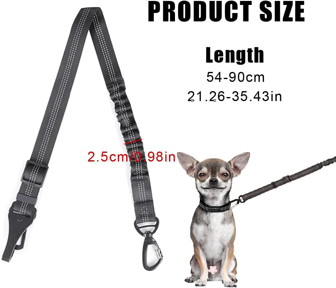 Cinturón de Seguridad para Perros 3 en 1 con Correa Elástica y Mosquetón Resistente - Negro