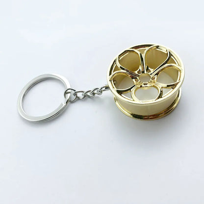 Metal Keychain with Car Wheel Design, Multi-Function Bottle Opener and Mini Vernier Caliper Pendant, Automotive Styling Accessory