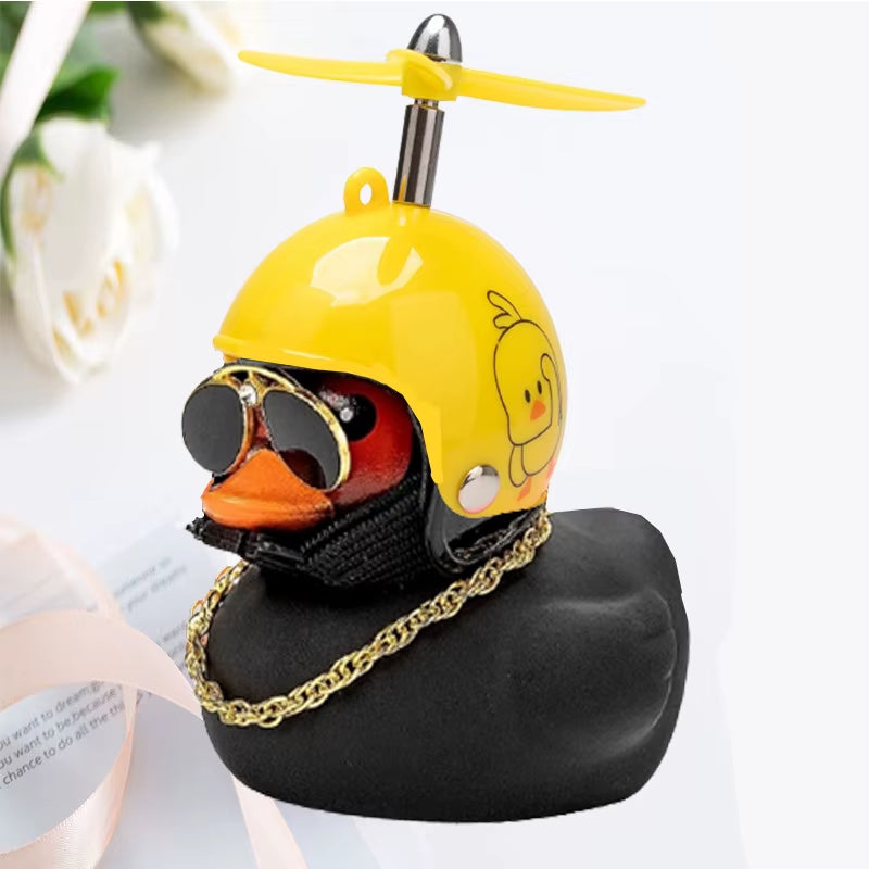 Car Interior Ornament - Black Duck with Helmet for Cycling and Motor Riding Accessories