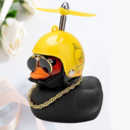 Car Interior Ornament - Black Duck with Helmet for Cycling and Motor Riding Accessories