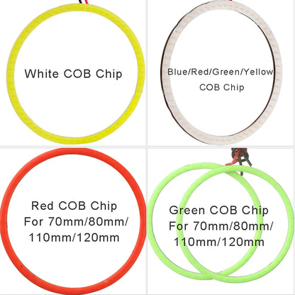 2-Piece Halo Ring COB LED Headlight Angel Eyes Fog Lamp - Available in 60MM, 70MM, 80MM, 90MM, 100MM, 110MM, and 120MM - 12V/24V Compatibility