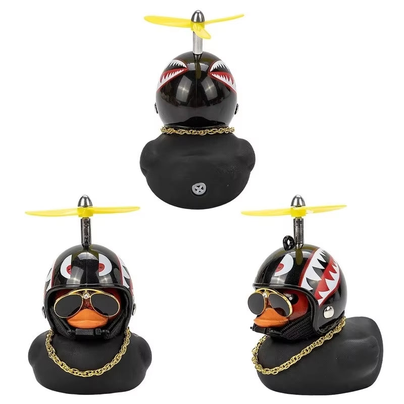 Car Interior Ornament - Black Duck with Helmet for Cycling and Motor Riding Accessories