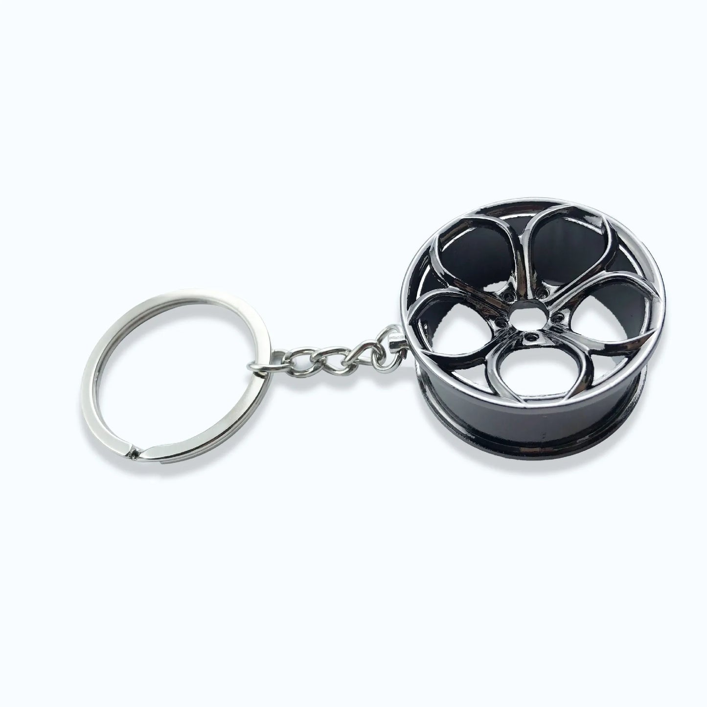 Metal Keychain with Car Wheel Design, Multi-Function Bottle Opener and Mini Vernier Caliper Pendant, Automotive Styling Accessory