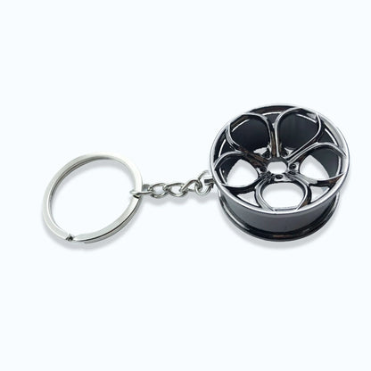 Metal Keychain with Car Wheel Design, Multi-Function Bottle Opener and Mini Vernier Caliper Pendant, Automotive Styling Accessory