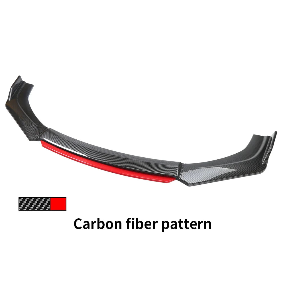 Universal Front Bumper Lip Body Kit Spoiler Diffuser Set - 4 Pieces Red and White Carbon Fiber Canard Splitter in ABS Plastic