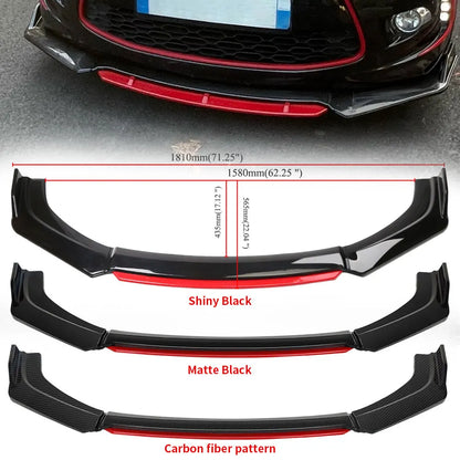 Universal Front Bumper Lip Body Kit Spoiler Diffuser Set - 4 Pieces Red and White Carbon Fiber Canard Splitter in ABS Plastic
