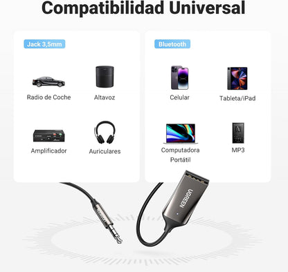 UGREEN Bluetooth 6.0 AUX Receiver and USB Adapter for Car - Gray