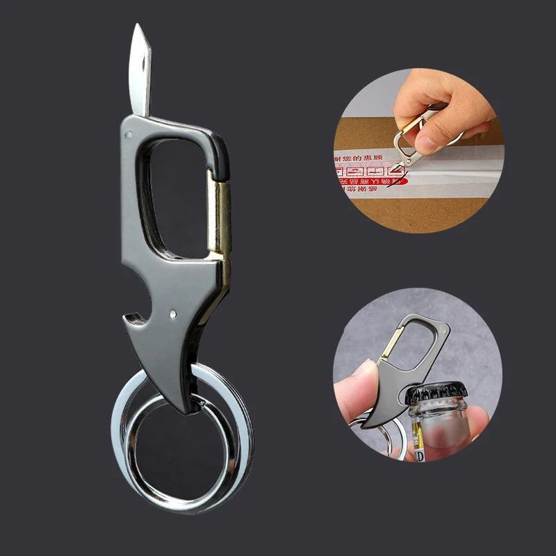 Metal Keychain with Car Wheel Design, Multi-Function Bottle Opener and Mini Vernier Caliper Pendant, Automotive Styling Accessory