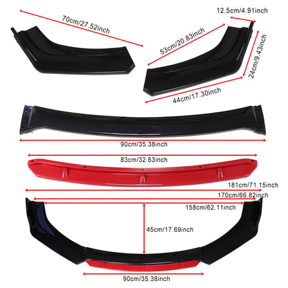 Universal Front Bumper Lip Body Kit Spoiler Diffuser Set - 4 Pieces Red and White Carbon Fiber Canard Splitter in ABS Plastic