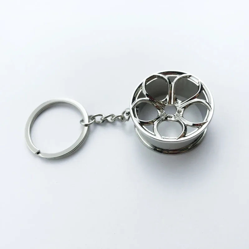Metal Keychain with Car Wheel Design, Multi-Function Bottle Opener and Mini Vernier Caliper Pendant, Automotive Styling Accessory