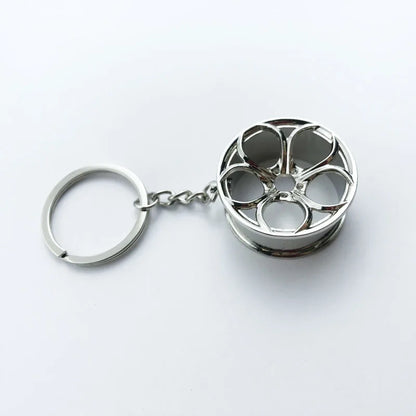 Metal Keychain with Car Wheel Design, Multi-Function Bottle Opener and Mini Vernier Caliper Pendant, Automotive Styling Accessory