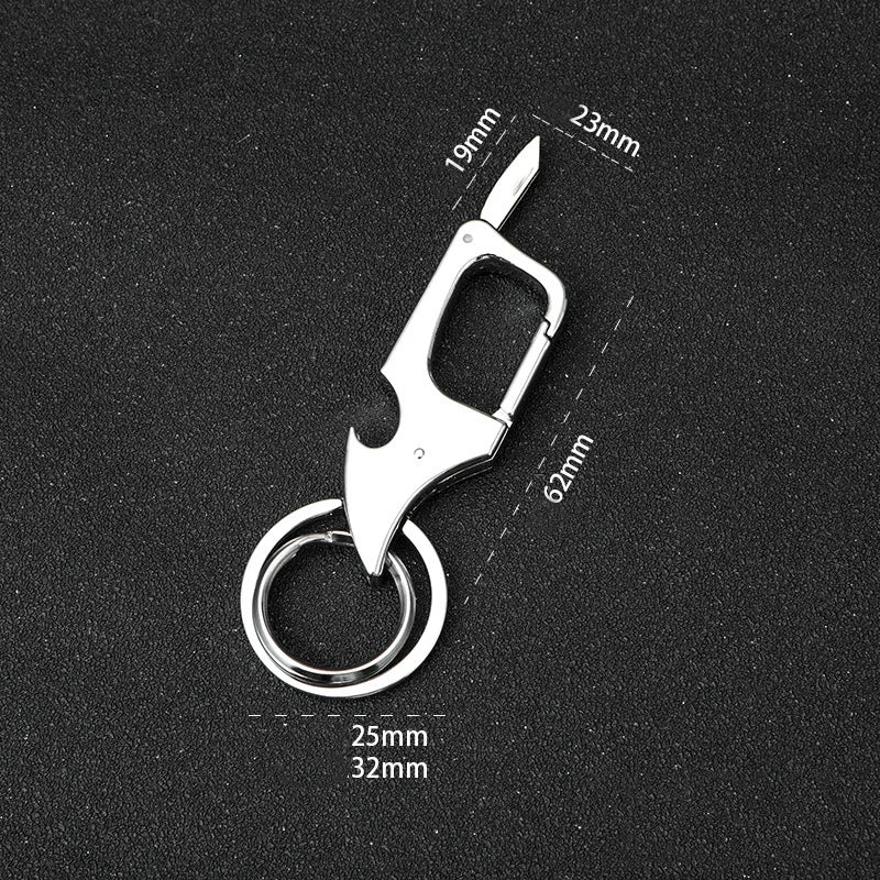 Metal Keychain with Car Wheel Design, Multi-Function Bottle Opener and Mini Vernier Caliper Pendant, Automotive Styling Accessory