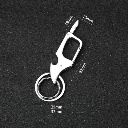 Metal Keychain with Car Wheel Design, Multi-Function Bottle Opener and Mini Vernier Caliper Pendant, Automotive Styling Accessory