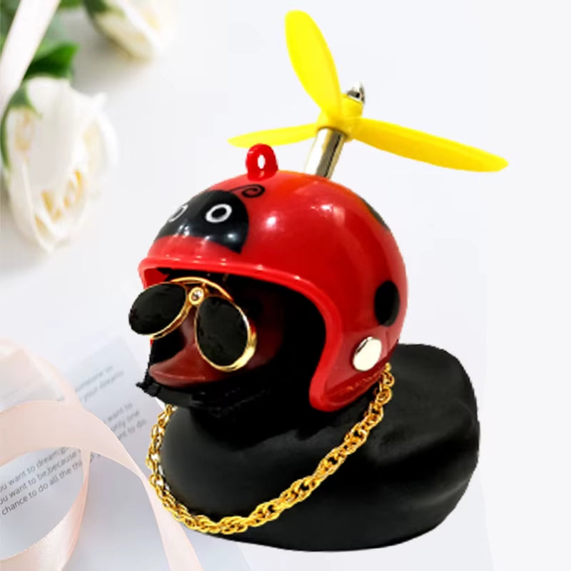 Car Interior Ornament - Black Duck with Helmet for Cycling and Motor Riding Accessories