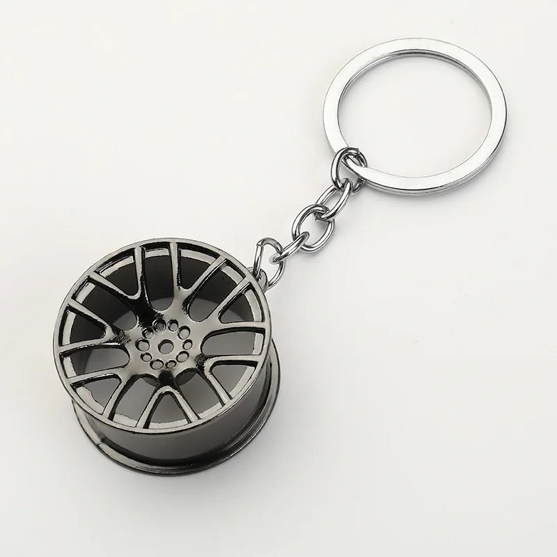 Metal Keychain with Car Wheel Design, Multi-Function Bottle Opener and Mini Vernier Caliper Pendant, Automotive Styling Accessory