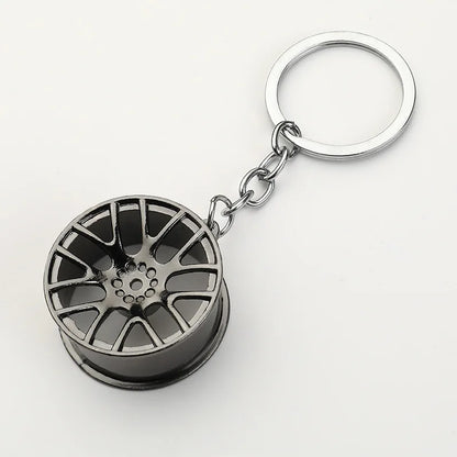 Metal Keychain with Car Wheel Design, Multi-Function Bottle Opener and Mini Vernier Caliper Pendant, Automotive Styling Accessory