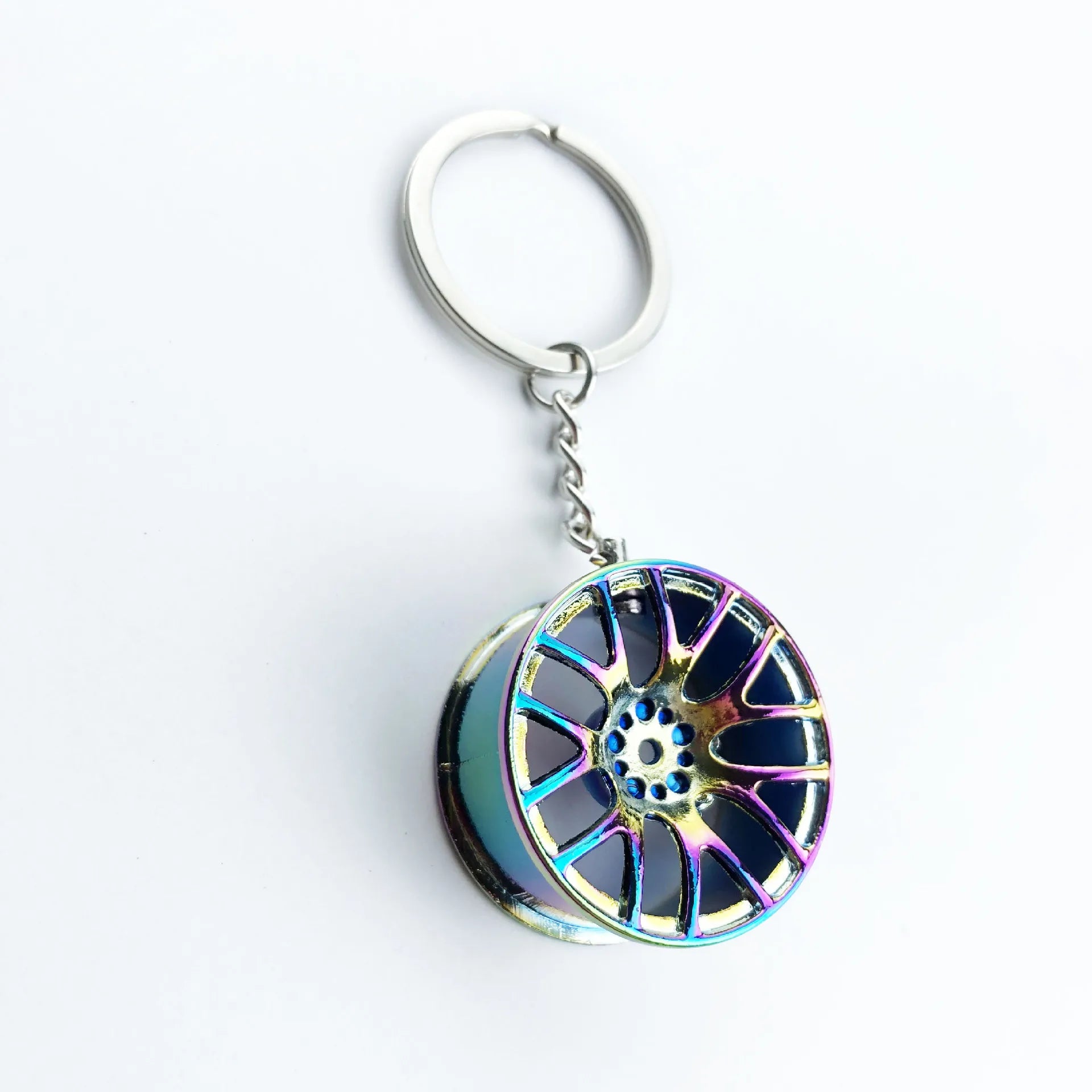 Metal Keychain with Car Wheel Design, Multi-Function Bottle Opener and Mini Vernier Caliper Pendant, Automotive Styling Accessory