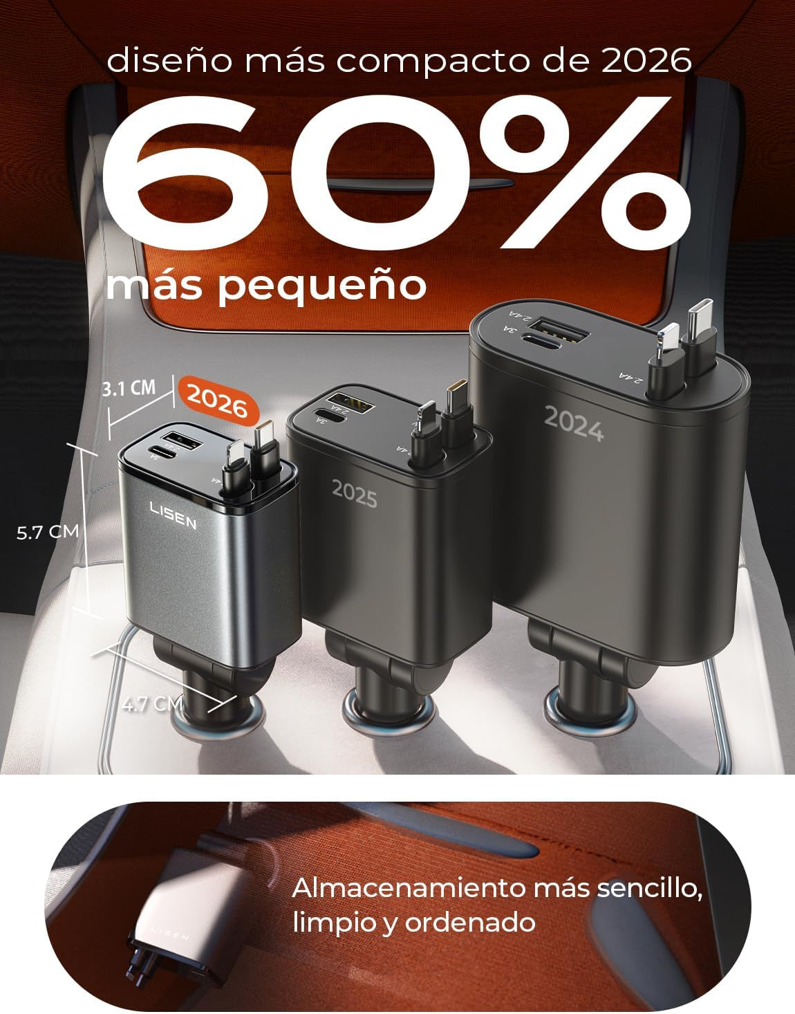 LISEN Retractable 84W Fast Car Charger - PD45W USB-C Cigarette Lighter Accessory for iPhone 17, Samsung S25, Xiaomi - Compact Design for 12/24V Vehicles - Ideal Valentine's Day Gift for Men