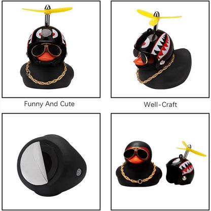 Car Interior Ornament - Black Duck with Helmet for Cycling and Motor Riding Accessories